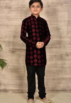 Embroidered Dupion Silk Kurta in Black