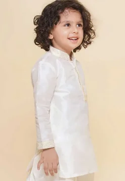 Embroidered Dupion Silk Kurta in White