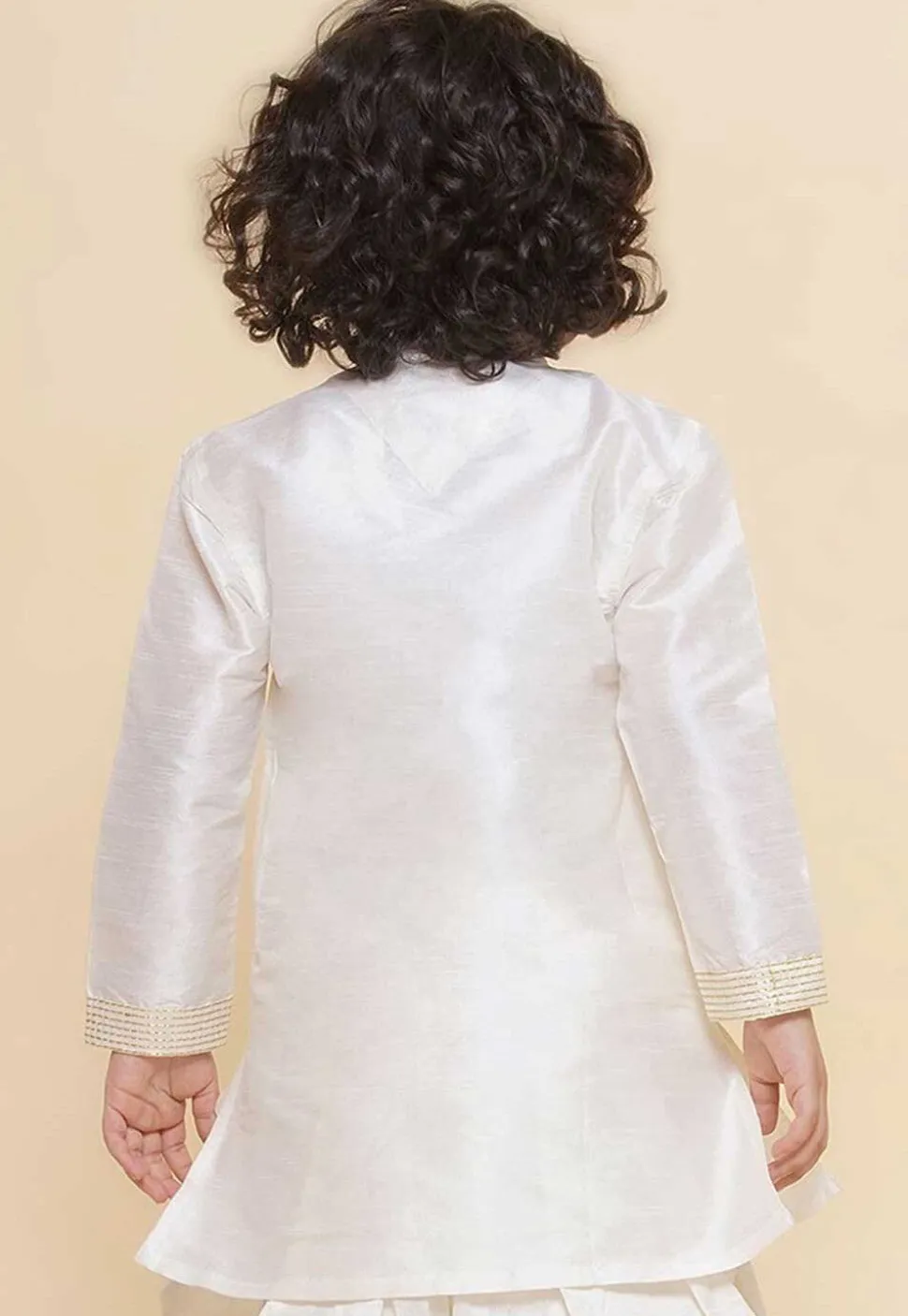 Embroidered Dupion Silk Kurta in White