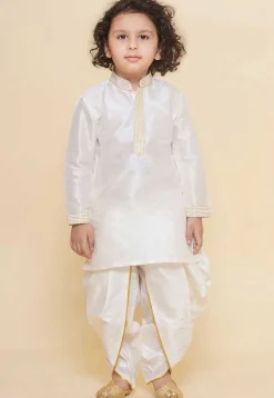Embroidered Dupion Silk Kurta in White