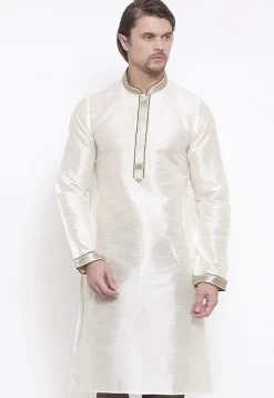 Embroidered Dupion Silk Kurta in White