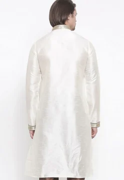 Embroidered Dupion Silk Kurta in White