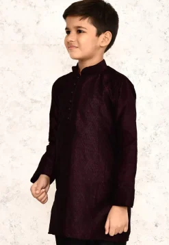 Embroidered Dupion Silk Kurta in Wine