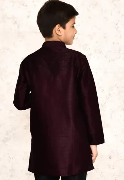 Embroidered Dupion Silk Kurta in Wine