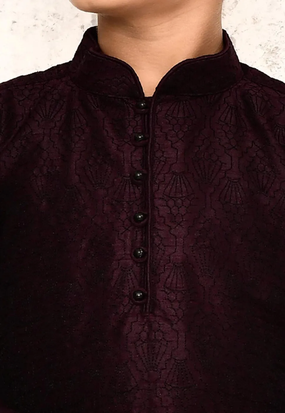 Embroidered Dupion Silk Kurta in Wine