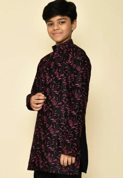 Embroidered Dupion Silk Kurta in Black