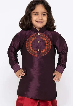 Embroidered Dupion Silk Kurta in Purple