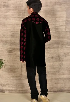 Embroidered Dupion Silk Kurta Set in Black