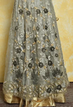 Embroidered Dupion Silk Lehenga in Grey