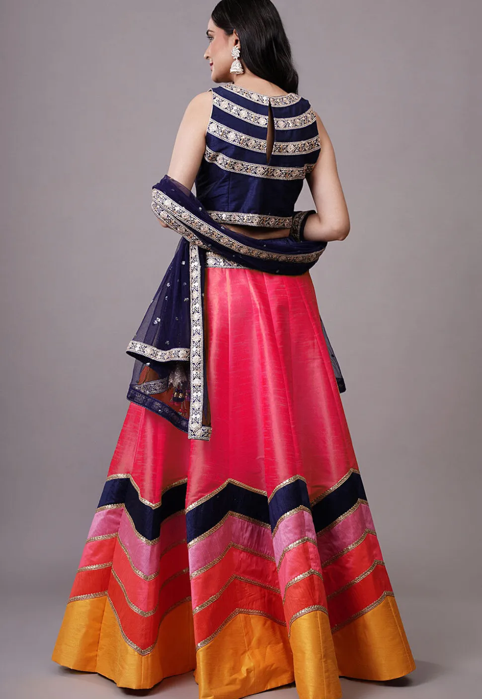 Embroidered Dupion Silk Lehenga in Fuchsia