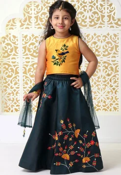 Embroidered Dupion Silk Lehenga in Teal Blue