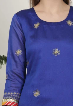 Embroidered Dupion Silk Lehenga in Royal Blue