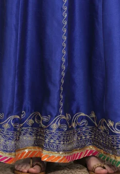 Embroidered Dupion Silk Lehenga in Royal Blue
