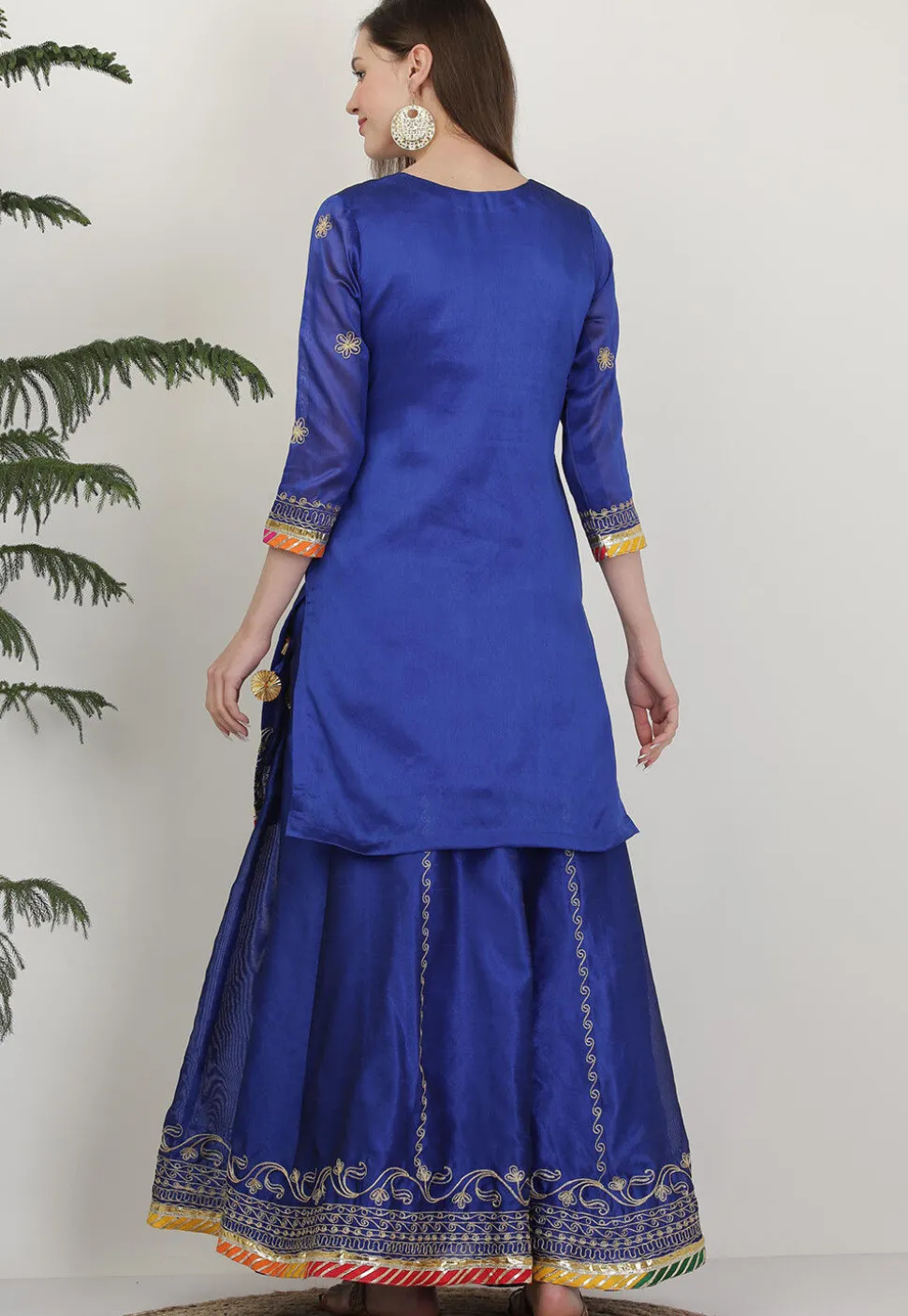 Embroidered Dupion Silk Lehenga in Royal Blue
