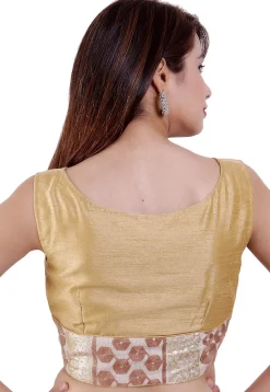 Embroidered Dupion Silk Padded Blouse in Beige