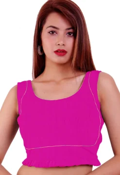 Embroidered Dupion Silk Pleated Hem Blouse in Magenta