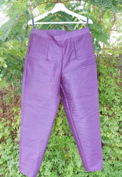 Embroidered Dupion Silk Pant in Navy Blue