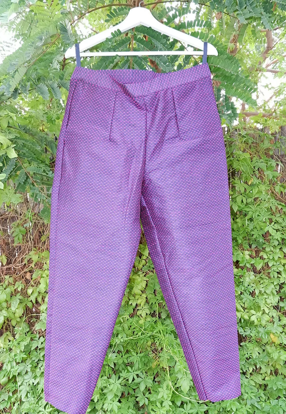 Embroidered Dupion Silk Pant in Navy Blue