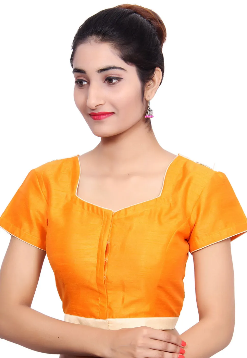 Embroidered Dupion Silk Padded Blouse in Mustard and Off White