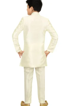 Embroidered Dupion Silk Sherwani in Cream