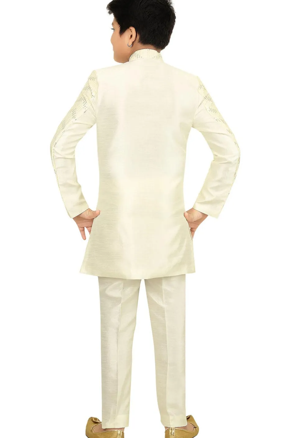 Embroidered Dupion Silk Sherwani in Cream