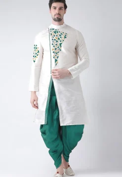 Embroidered Dupion Silk Side Slit Dhoti Kurta in White