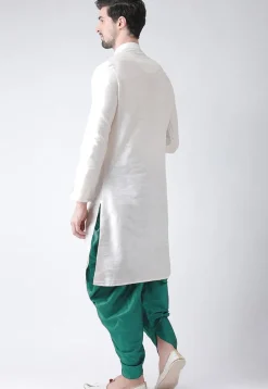 Embroidered Dupion Silk Side Slit Dhoti Kurta in White