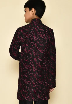 Embroidered Dupion Silk Sherwani in Black