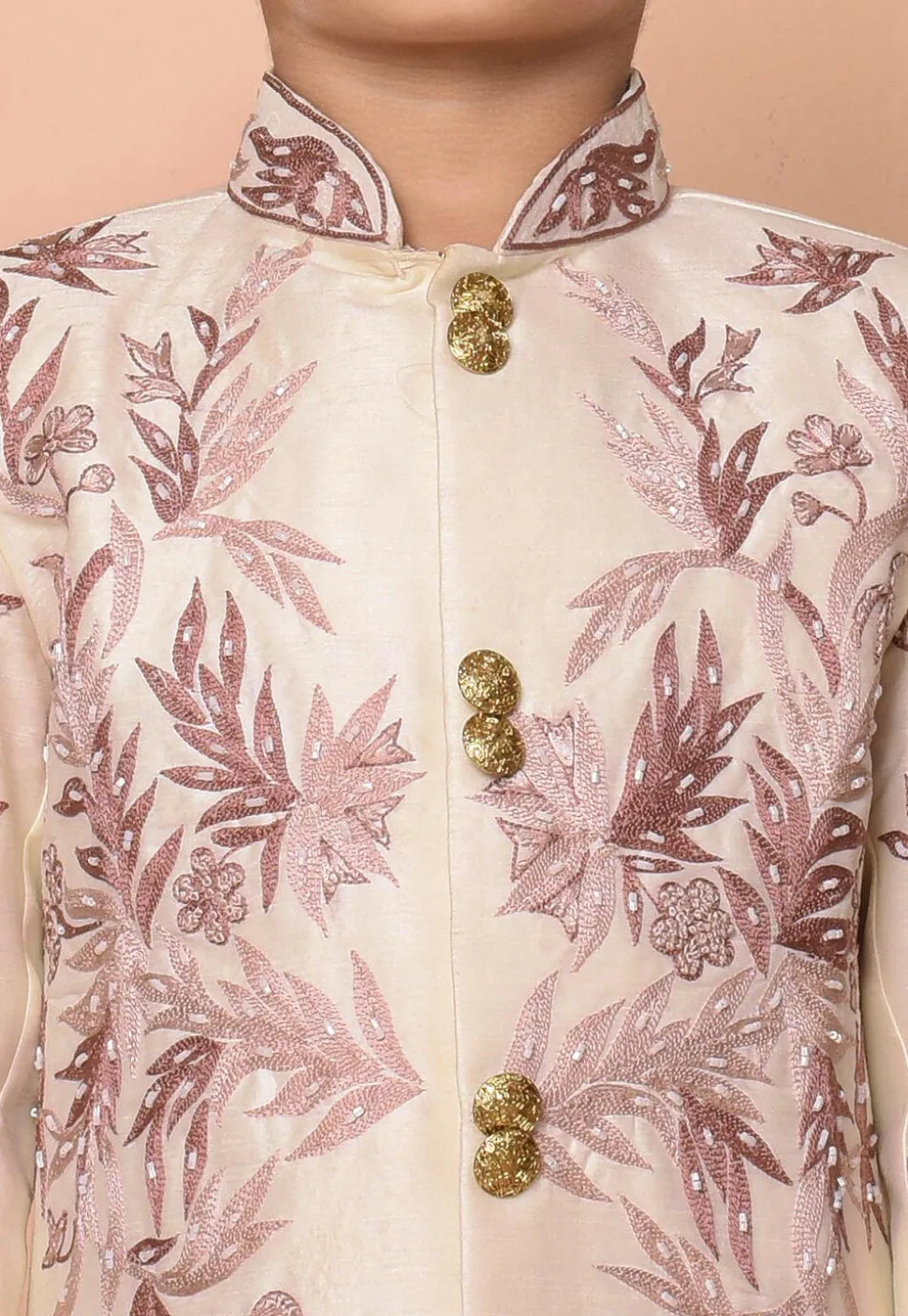 Embroidered Dupion Silk Sherwani in Cream