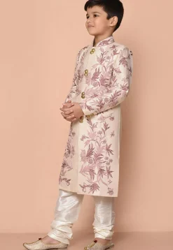 Embroidered Dupion Silk Sherwani in Cream