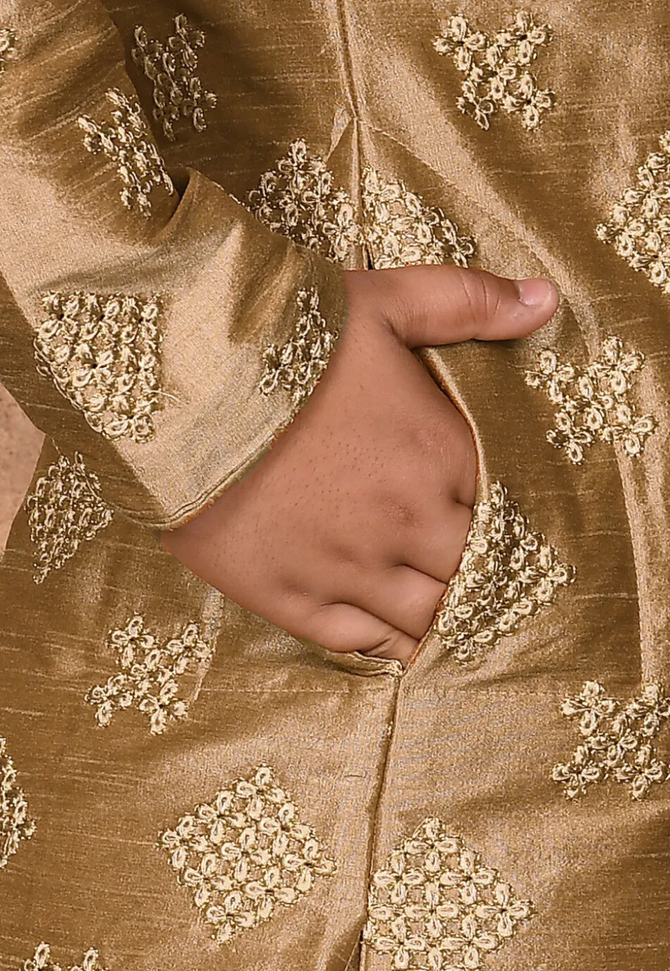Embroidered Dupion Silk Sherwani in Dark Beige