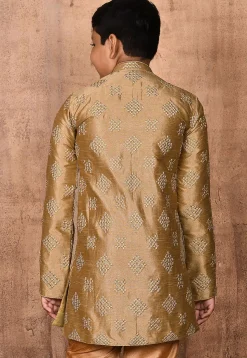 Embroidered Dupion Silk Sherwani in Dark Beige