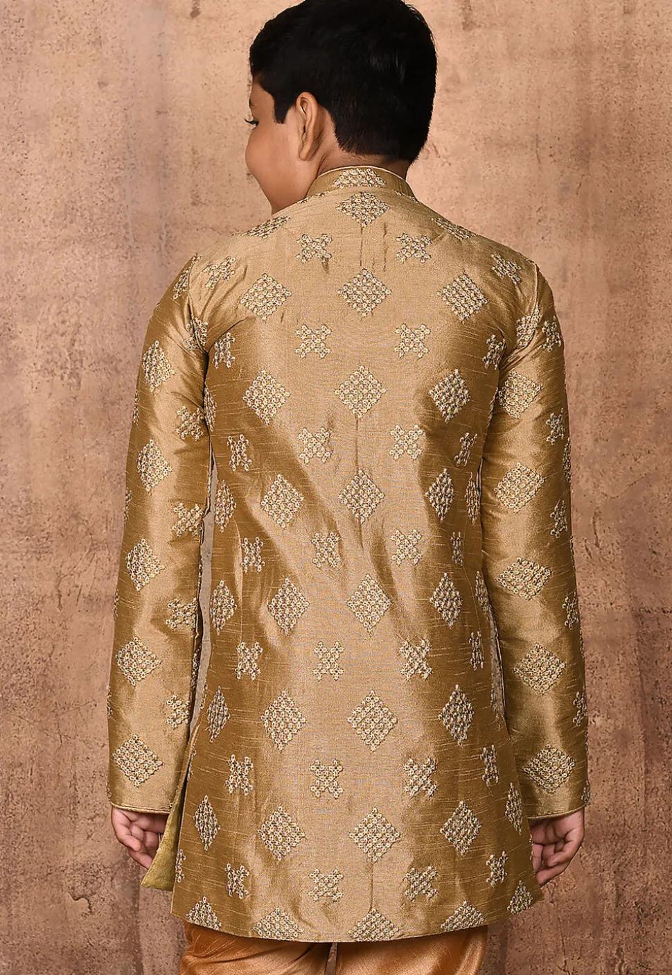 Embroidered Dupion Silk Sherwani in Dark Beige