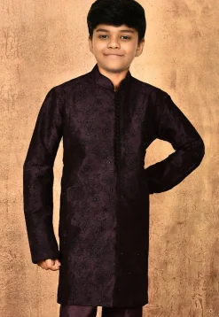 Embroidered Dupion Silk Sherwani in Wine