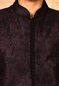 Embroidered Dupion Silk Sherwani in Wine