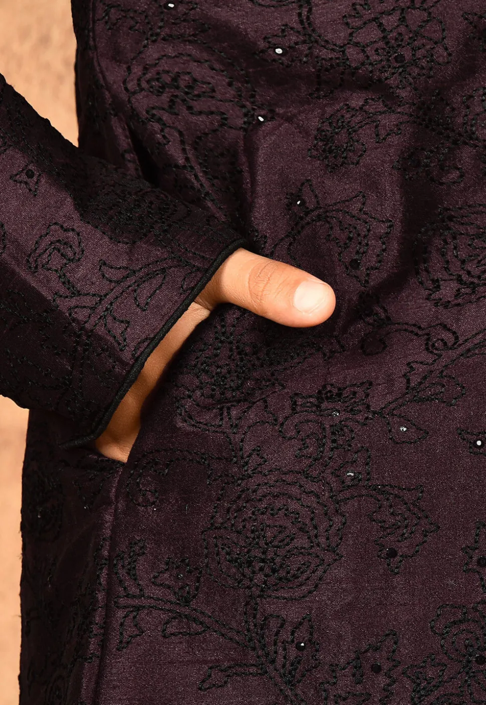 Embroidered Dupion Silk Sherwani in Wine