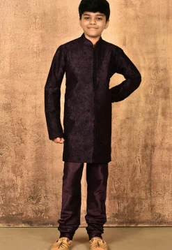 Embroidered Dupion Silk Sherwani in Wine