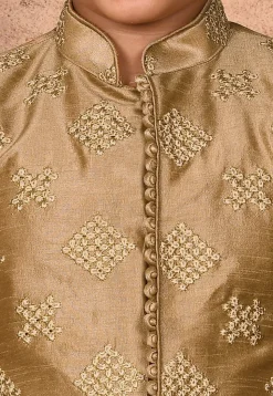 Embroidered Dupion Silk Sherwani in Beige