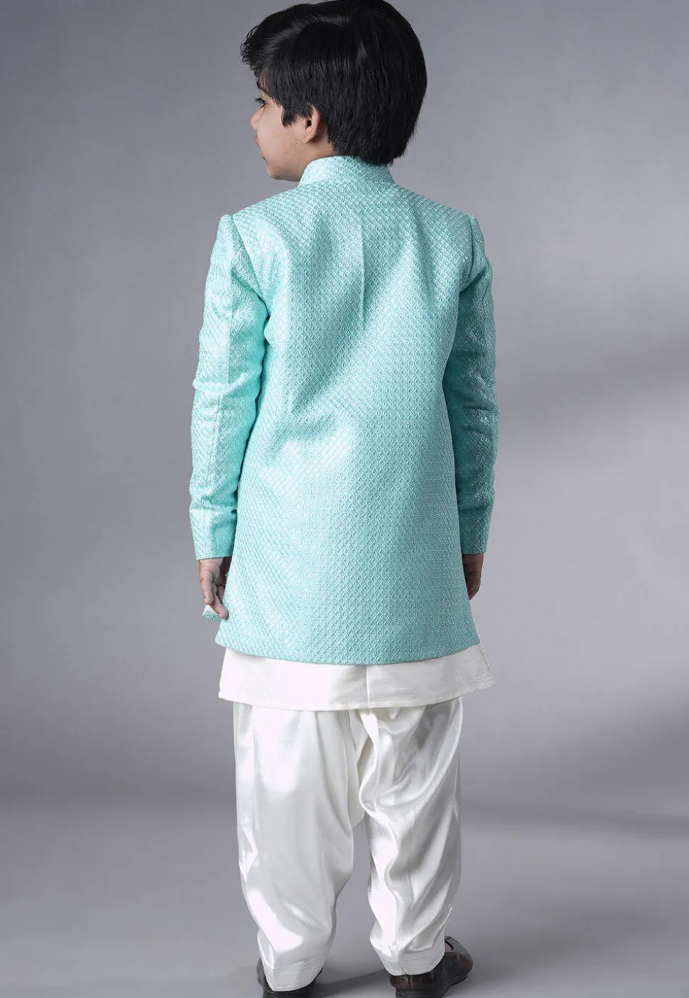 Embroidered Dupion Silk Sherwani Set in Off White