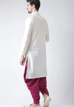 Embroidered Dupion Silk Side Slit Dhoti Kurta in White