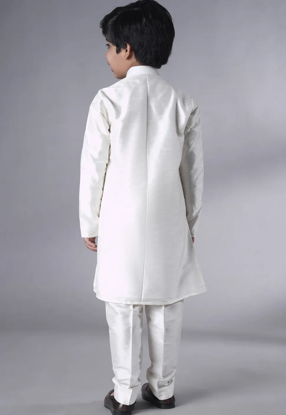 Embroidered Dupion Silk Sherwani Set in Off White