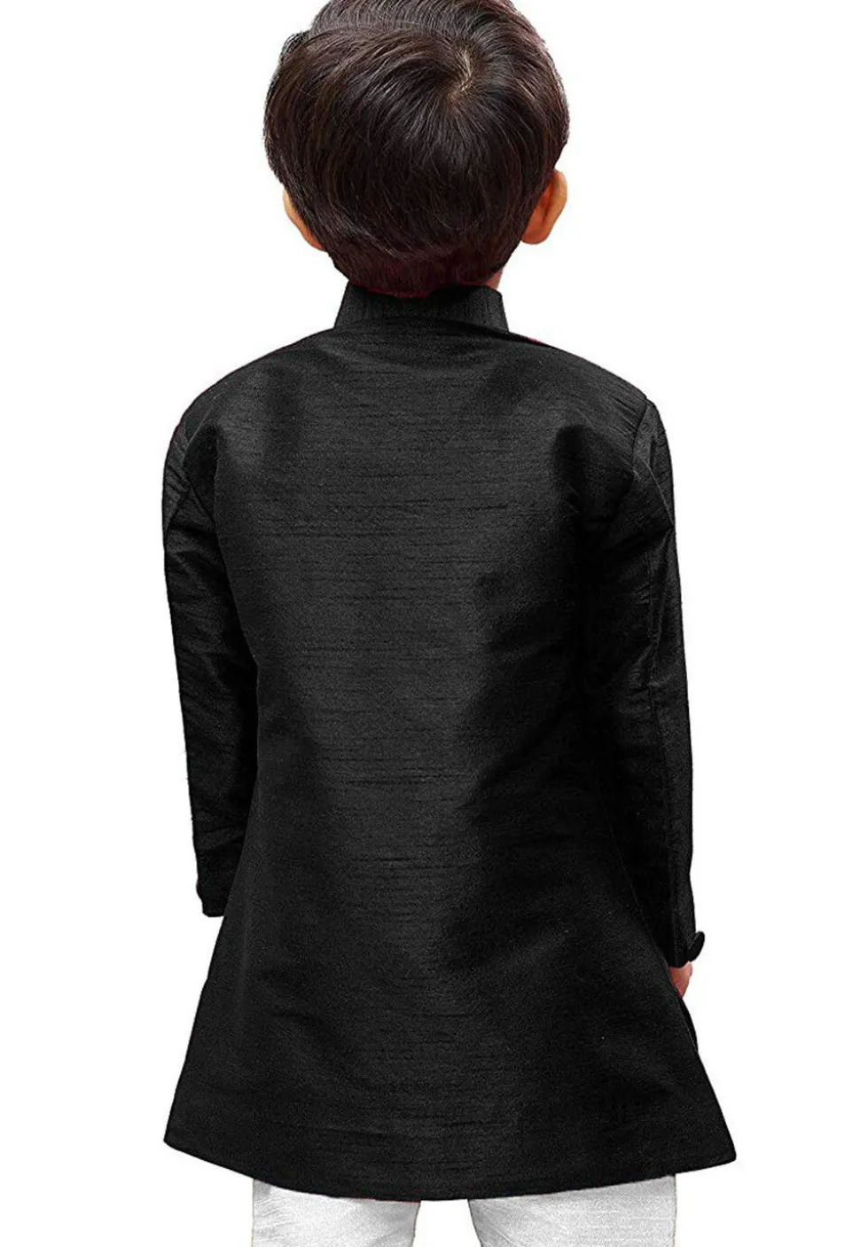 Embroidered Dupion Silk Sherwani in Black