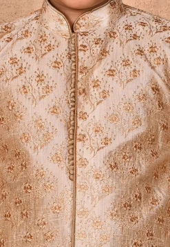 Embroidered Dupion Silk Sherwani in Beige