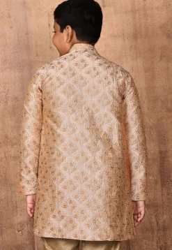 Embroidered Dupion Silk Sherwani in Beige