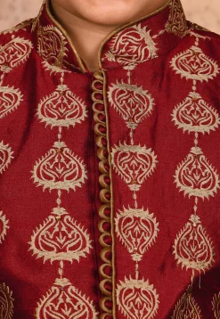 Embroidered Dupion Silk Sherwani in Maroon