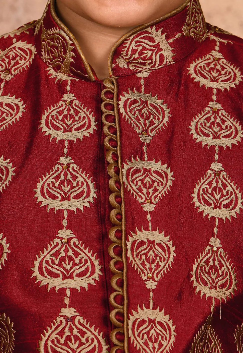 Embroidered Dupion Silk Sherwani in Maroon
