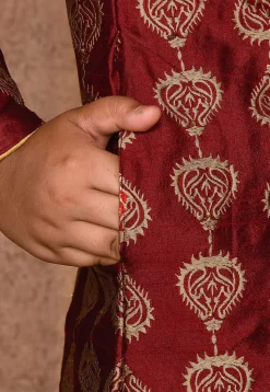 Embroidered Dupion Silk Sherwani in Maroon