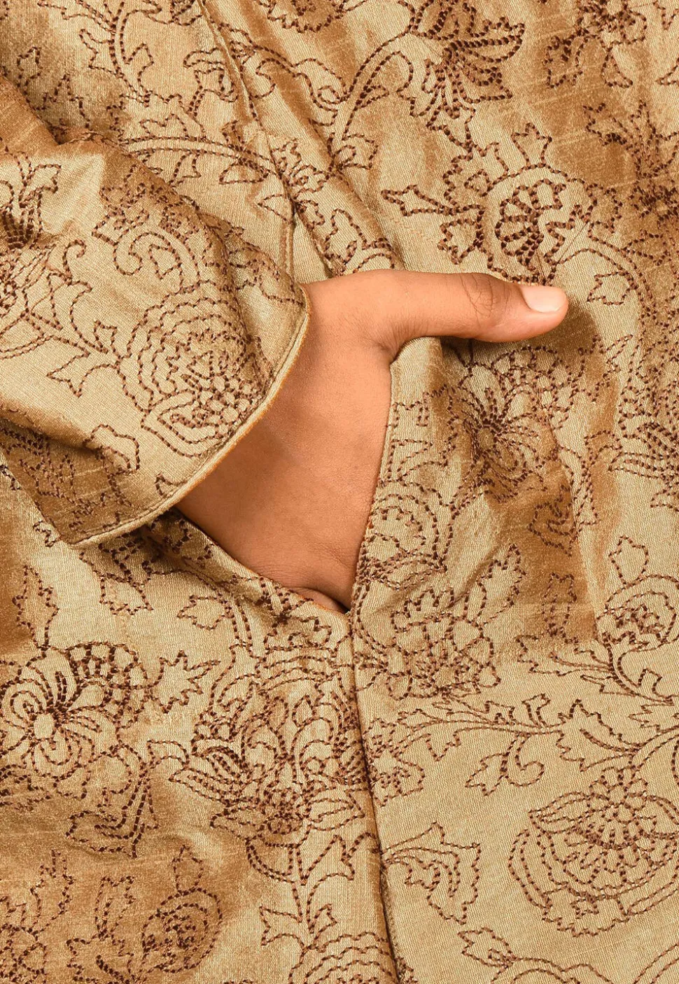 Embroidered Dupion Silk Sherwani in Dark Beige
