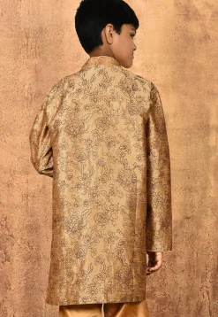 Embroidered Dupion Silk Sherwani in Dark Beige