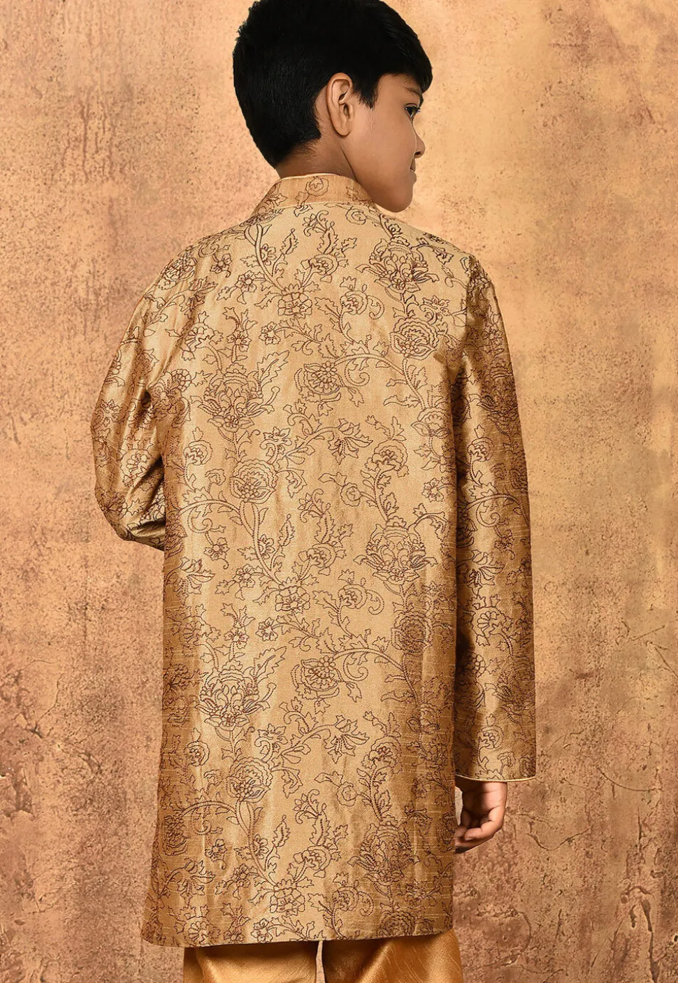 Embroidered Dupion Silk Sherwani in Dark Beige